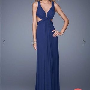 La Femme Navy Blue Cutout Dress